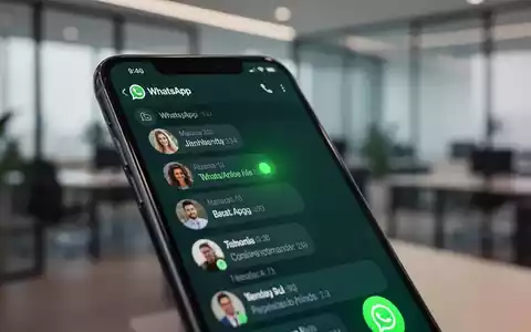 Nahaufnahme eines Smartphone-Bildschirms mit WhatsApp-Chatliste und grünem Punkt neben einem Kontaktnamen. - Foto: über boerse-global.de