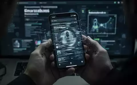 Hände halten ein Smartphone, dessen Bildschirm eine verzerrte digitale Benutzeroberfläche zeigt, die Betrug und Risiko symbolisiert. - Foto: über boerse-global.de