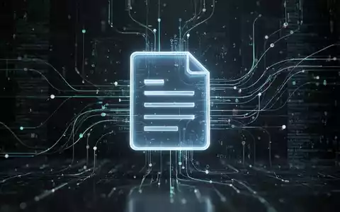 Leuchtendes, stilisiertes Dokumentensymbol umgeben von abstrakten digitalen Linien und Daten, symbolisiert Wachstum und Open-Source-Software. - Foto: über boerse-global.de
