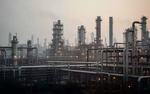 Eine indische Industrieanlage mit Schornsteinen und komplexen Rohrsystemen unter einem diesigen Himmel, die Umweltauflagen und Handel symbolisiert. - Foto: über boerse-global.de