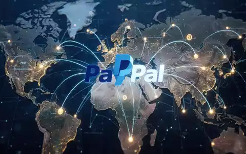 Digitale Illustration des PayPal-Logos, verbunden durch leuchtende Linien mit einer Karte von Europa und Asien, symbolisiert globale Zahlungen. - Foto: über boerse-global.de