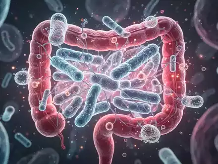 Eine mikroskopische Darstellung des Darmmikrobioms mit leuchtenden Bakterien und komplexen Strukturen, die Gesundheit und Vielfalt symbolisieren. - Foto: über boerse-global.de