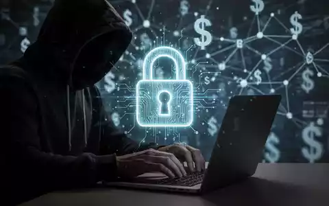 Eine schattenhafte Person mit Kapuzenpullover tippt auf einem Laptop, überlagert von einem leuchtenden digitalen Schloss-Symbol. - Foto: über boerse-global.de