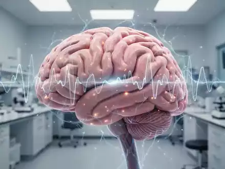 Nahaufnahme eines menschlichen Gehirns mit leuchtenden neuronalen Pfaden und einem abstrakten elektrischen Impuls entlang eines Nervs. - Foto: über boerse-global.de