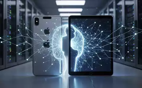 Nahaufnahme eines Apple iPhone und iPad mit abstrakten digitalen Linien, die sie verbinden, als Symbol für KI und Softwareentwicklung. - Foto: über boerse-global.de