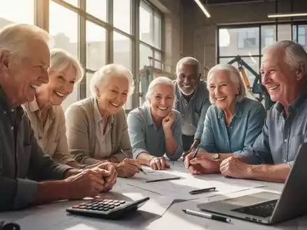 Aktive Senioren arbeiten in einem modernen Büro, symbolisieren steuerfreien Zuverdienst und Rentenanpassungen. - Foto: über boerse-global.de