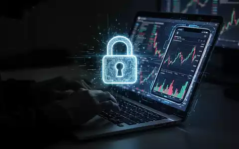 Hände tippen auf einem Laptop, überlagert von einem stilisierten iPhone-Bildschirm mit Kryptowährungsgrafiken und einem digitalen Vorhängeschloss. - Foto: über boerse-global.de