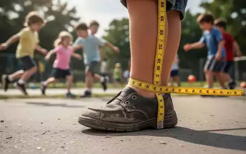 Nahaufnahme der Füße eines Kindes in einem zu kleinen Schuh, während im Hintergrund Kinder spielen. - Foto: über boerse-global.de