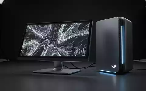 Ein schlankes E-Ink-Display, das abstrakte digitale Muster anzeigt und mit einer futuristischen Steam Machine verbunden ist. - Foto: über boerse-global.de