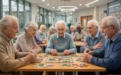 Ältere Menschen nehmen an einem Workshop zum Gedächtnistraining teil, lösen Rätsel und spielen Brettspiele in einer Gruppe. - Foto: über boerse-global.de