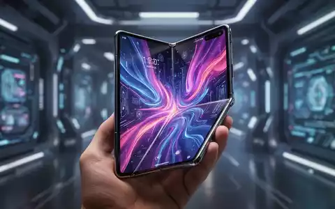Teilweise geöffnetes, ultradünnes Falt-Smartphone ohne sichtbaren MagSafe-Ring, in einer Hand vor futuristischem Hintergrund. - Foto: über boerse-global.de