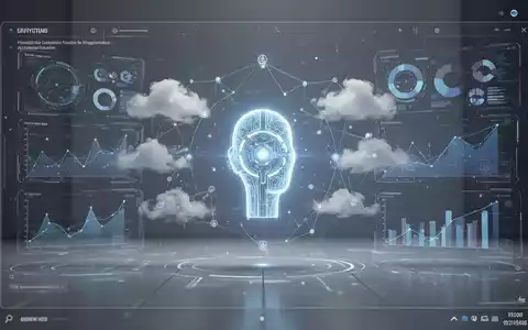 Futuristische Desktop-Oberfläche mit leuchtendem KI-Assistenten-Symbol, abstrakten Datenvisualisierungen und Cloud-Verbindungen. - Foto: über boerse-global.de