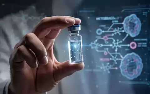 Eine Hand hält ein kleines Glasfläschchen mit einer leuchtenden Flüssigkeit. Im Hintergrund sind verschwommene Stoffwechselprozesse zu sehen. - Foto: über boerse-global.de