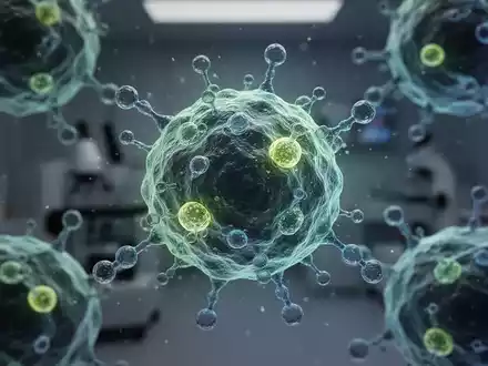 Nahaufnahme von Prostatakrebszellen unter dem Mikroskop, die von therapeutischen Molekülen umgeben sind. - Foto: über boerse-global.de