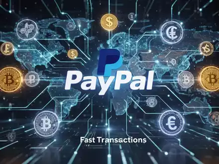 Stilisiertes PayPal-Logo in einem leuchtenden digitalen Netzwerk, Symbol für sichere globale Zahlungserweiterung und Krypto-Integration. - Foto: über boerse-global.de