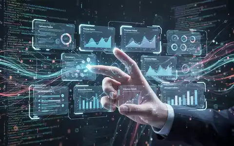 Eine futuristische Hand interagiert mit einer holografischen Oberfläche, die Präsentationsfolien und Datenvisualisierungen zeigt und KI in Präsentationen symbolisiert. - Foto: über boerse-global.de