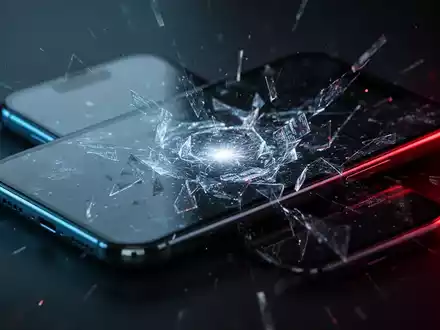 Ein Smartphone mit einem stilisierten digitalen Bedrohungsbild auf dem Bildschirm, umgeben von dunklen, technologischen Elementen. - Foto: über boerse-global.de
