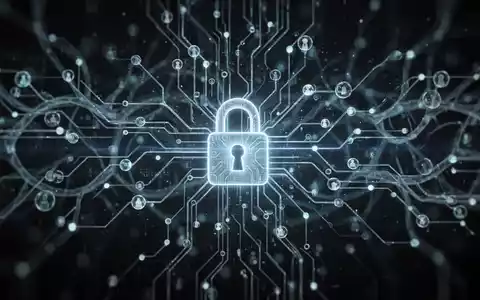 Abstrakte digitale Darstellung von vernetzten Knoten, leuchtenden Schaltkreisen und einem dezenten Schloss-Symbol für KI und Cybersicherheit. - Foto: über boerse-global.de