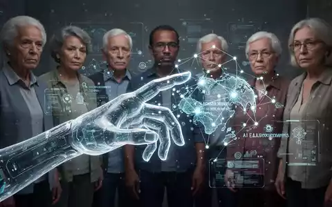 Futuristische Hand interagiert mit holografischen KI-Daten, Menschen beobachten im Hintergrund. - Foto: über boerse-global.de