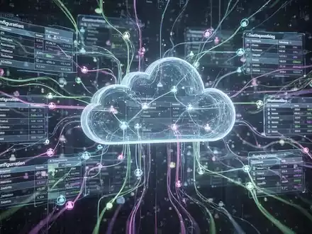 Abstrakte Visualisierung vernetzter Datenflüsse und Knoten, die Cloud-Computing-Infrastruktur und Konfigurationseinstellungen darstellen. - Foto: über boerse-global.de