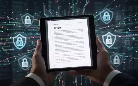 Eine Hand hält ein Tablet mit einem PDF-Dokument, im Hintergrund abstrakte Datenströme und Sicherheitsschloss-Symbole. - Foto: über boerse-global.de