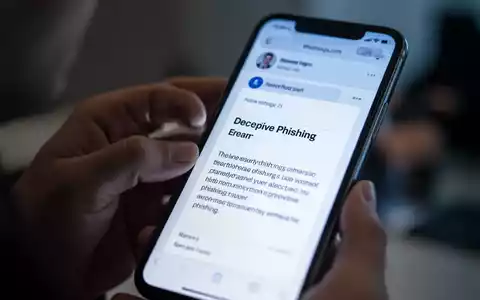 Nahaufnahme eines Smartphones, das eine Phishing-E-Mail anzeigt, mit einer unscharfen Hand im Hintergrund, die das Telefon bedient. - Foto: über boerse-global.de