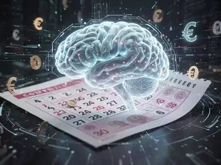 Leuchtende, futuristische KI-Gehirnschnittstelle über einem Lottoschein, umgeben von digitalen Datenströmen und Euro-Symbolen. - Foto: über boerse-global.de