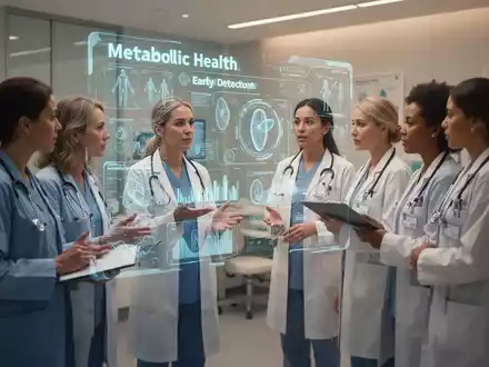 Eine Gruppe von Frauen und medizinischem Personal in einer modernen Klinik, die über Stoffwechselgesundheit und Prävention spricht. - Foto: über boerse-global.de