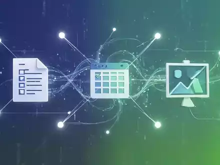 Abstrakte digitale Illustration mit vernetzten Symbolen für Dokumente, Tabellen und Präsentationen, die Open-Source-Bürosoftware symbolisieren. - Foto: über boerse-global.de
