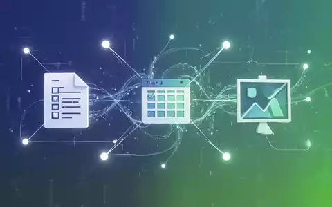 Abstrakte digitale Illustration mit vernetzten Symbolen für Dokumente, Tabellen und Präsentationen, die Open-Source-Bürosoftware symbolisieren. - Foto: über boerse-global.de