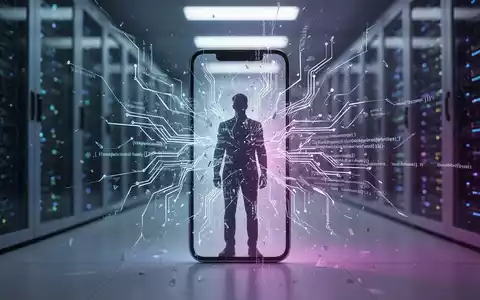 Stilisierte Smartphone-Silhouette mit gebrochenen Codezeilen, symbolisiert KI-Funktionsprobleme und Hardware-Limits in Apples iOS 27. - Foto: über boerse-global.de