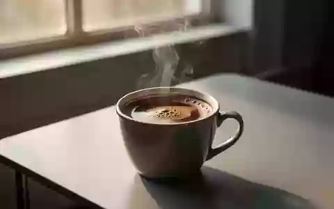 Eine Nahaufnahme einer dampfenden Tasse Kaffee auf einem modernen Tisch mit sanftem Morgenlicht im Hintergrund. - Foto: über boerse-global.de
