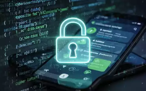 Leuchtendes digitales Vorhängeschloss-Symbol vor abstraktem Code und Smartphone mit Sicherheitswarnungen, symbolisiert Cybersicherheit. - Foto: über boerse-global.de