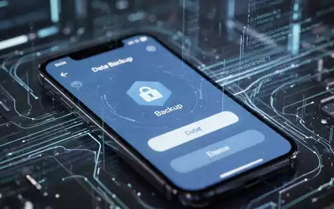 Ein Smartphone-Bildschirm mit Daten-Backup- und Wiederherstellungs-Oberfläche, abstrakte digitale Elemente deuten Systemprozesse an. - Foto: über boerse-global.de