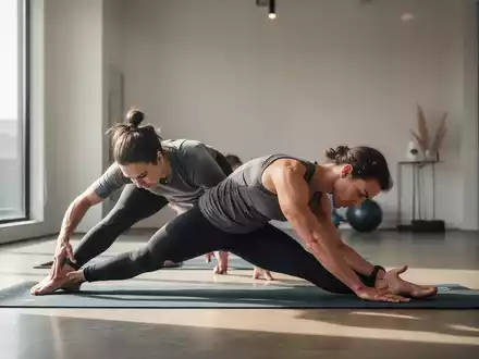 Eine Person dehnt sich auf einer Yogamatte in einem hellen Studio, fokussiert auf Faszientraining und Flexibilität. - Foto: über boerse-global.de