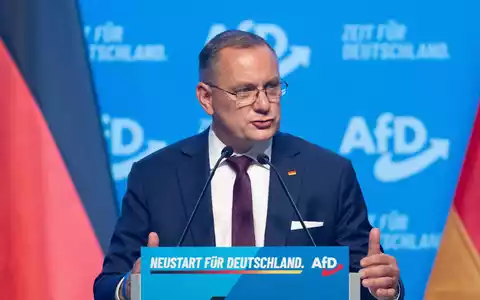 Chrupalla als AfD-Co-Chef wiedergewählt.  - Foto: Sebastian Kahnert/dpa