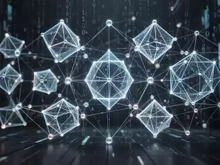 Abstraktes Bild mit leuchtenden geometrischen Formen und verbundenen Knoten, die komplexe mathematische Probleme und KI-Lösungen symbolisieren. - Foto: über boerse-global.de