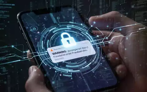 Ein Smartphone-Bildschirm zeigt eine Warnmeldung zu einer betrügerischen App mit einem Schloss-Symbol und digitalen Sicherheitselementen. - Foto: über boerse-global.de