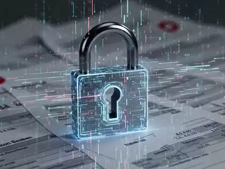 Ein stilisiertes digitales Vorhängeschloss mit Datenströmen und einem unscharfen Hintergrund von Schweizer Finanzdokumenten. - Foto: über boerse-global.de