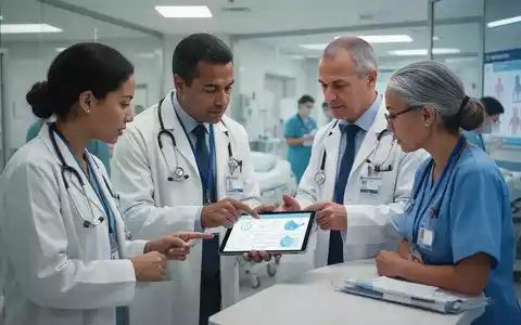Ärzte und Pflegepersonal besprechen Patientendaten auf einem Tablet in einem modernen Krankenhaus, symbolisierend digitale Gesundheitslösungen. - Foto: über boerse-global.de