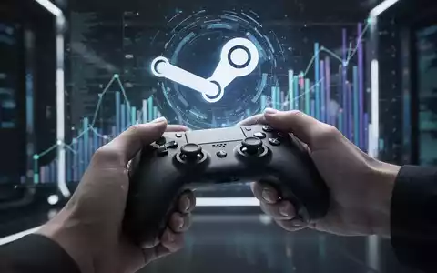Eine Hand hält einen modernen Gaming-Controller vor einem verschwommenen Hintergrund mit futuristischen Datenprojektionen. - Foto: über boerse-global.de