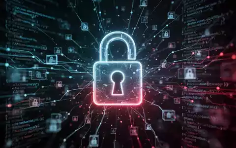 Leuchtendes Vorhängeschloss-Symbol über komplexer digitaler Netzwerkvisualisierung, die einen mehrstufigen E-Mail-Phishing-Angriff und eine Cybersicherheitsbedrohung darstellt. - Foto: über boerse-global.de