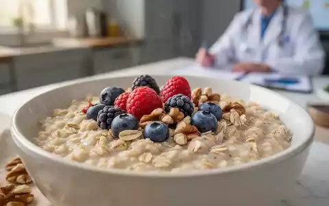 Eine Nahaufnahme einer Schüssel Haferflocken mit Beeren und Nüssen, die gesunde Ernährung und Darmgesundheit symbolisiert. - Foto: über boerse-global.de