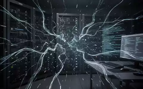 Abstrakte digitale Illustration einer kompromittierten Lieferkette mit leuchtend unterbrochenen Verbindungen und Datenlecks, die einen Cyberangriff symbolisiert. - Foto: über boerse-global.de