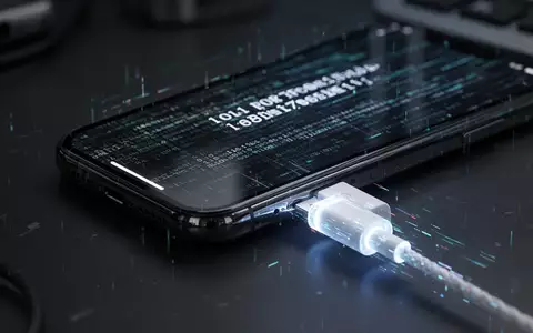 Älteres iPhone-Modell mit leuchtendem Datenkabel, Bildschirm zeigt abstrakten Code, symbolisiert Hardware-Sicherheitslücke. - Foto: über boerse-global.de