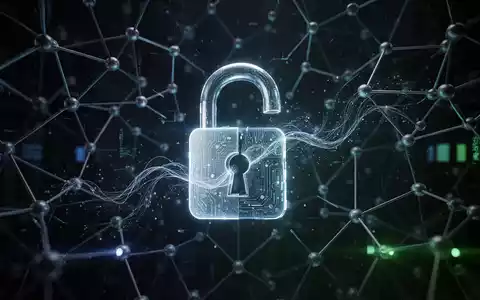 Leuchtendes digitales Vorhängeschloss über komplexem Knotennetzwerk, symbolisiert KI-Zugriffskontrolle und Datenfluss. - Foto: über boerse-global.de