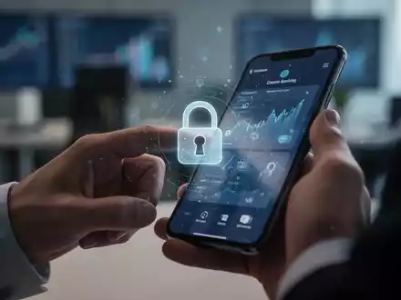Nahaufnahme einer Hand, die ein Smartphone für sicheres Online-Banking nutzt, mit einem digitalen Vorhängeschloss-Symbol auf dem Bildschirm. - Foto: über boerse-global.de