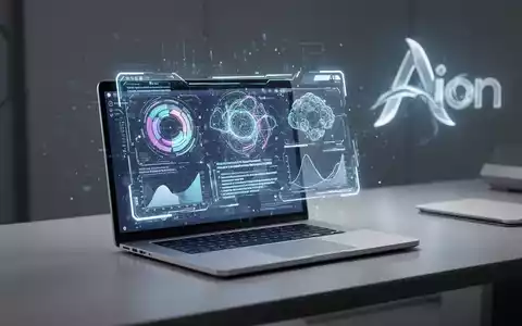 Schlankes, silbernes Laptop projiziert holografische KI-Assistenten-Oberfläche mit abstrakten Datenvisualisierungen. - Foto: über boerse-global.de