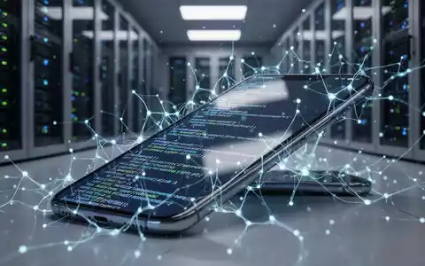 Leuchtendes neuronales Netzwerk auf Smartphone-Display mit Code, KI und Cybersicherheit, verschwommener Serverraum im Hintergrund. - Foto: über boerse-global.de