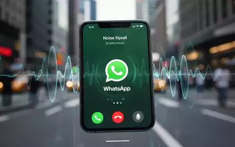 Ein Smartphone-Bildschirm zeigt eine WhatsApp-Anrufoberfläche mit stilisierten Wellen, die Geräuschunterdrückung symbolisieren. Im Hintergrund eine verschwommene Stadtansicht. - Foto: über boerse-global.de